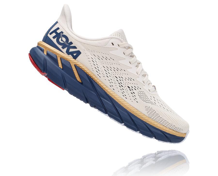 Running Shoes Womens - Hoka One One Clifton 7 - White/Blue - NOIEFKG-75